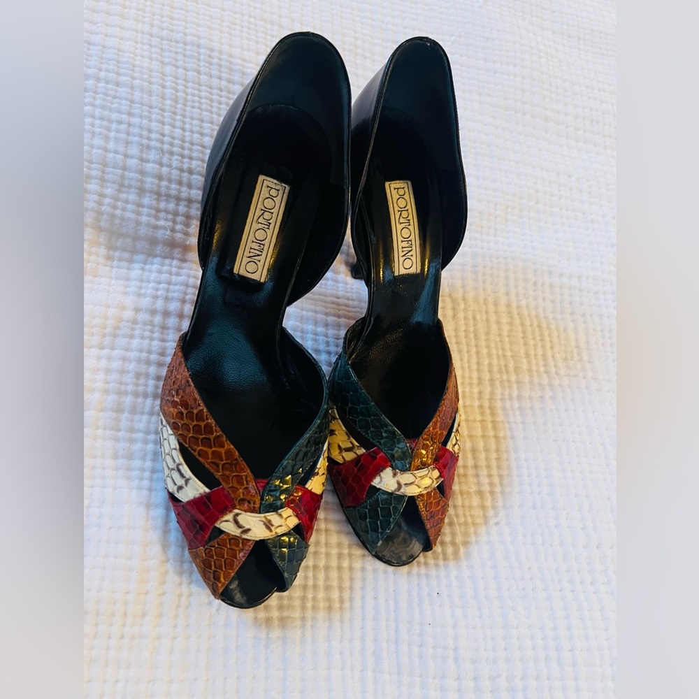 Vintage Italian Snakeskin Peeptoe Heels